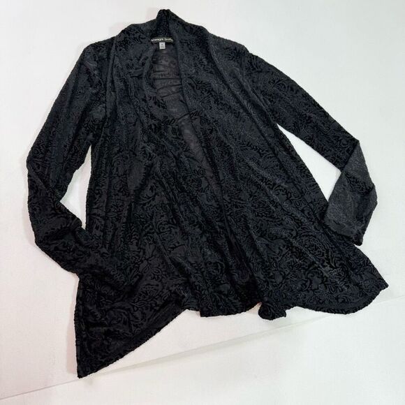 Always Indigo Cardigan Womens Medium Floral Velvet Burnout Black Whimsigoth Open - Picture 1 of 7